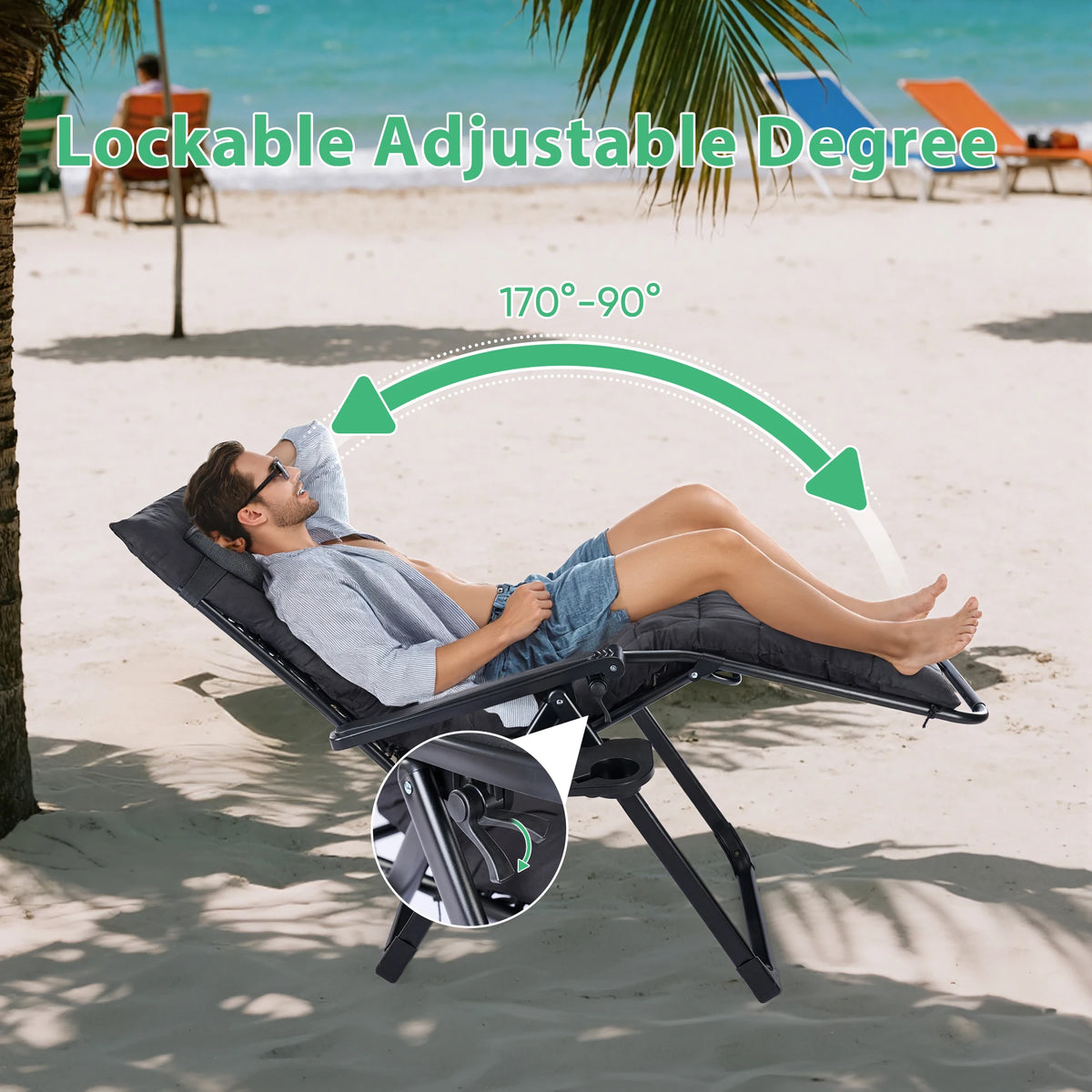 JHK Zero Gravity Outdoor Recliner With Cup Holder And Cushion