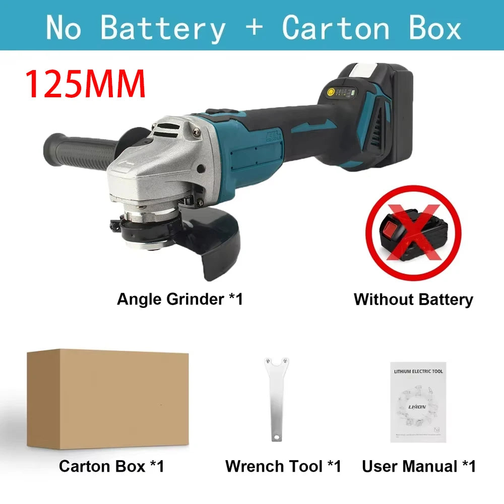 125MM Brushless Electric Angle Grinder Variable Speed M14 Cutting Machine Woodworking Power Tool for Makita 18v Battery