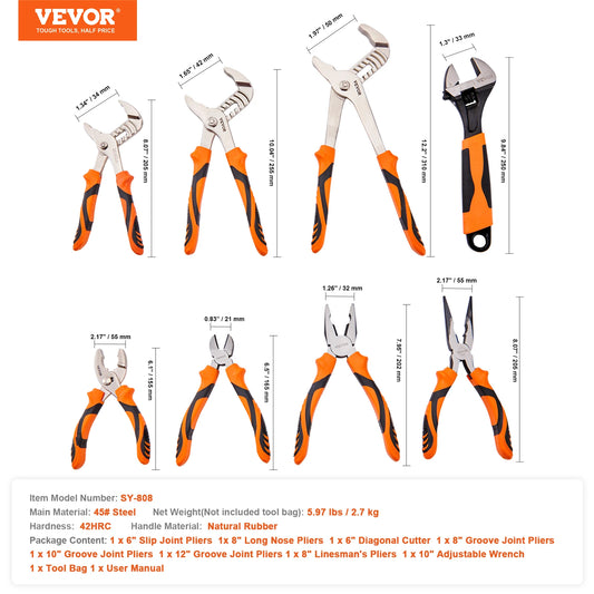 SucceBuy 8 Piece Pliers Set Professional Hand Tools Kit