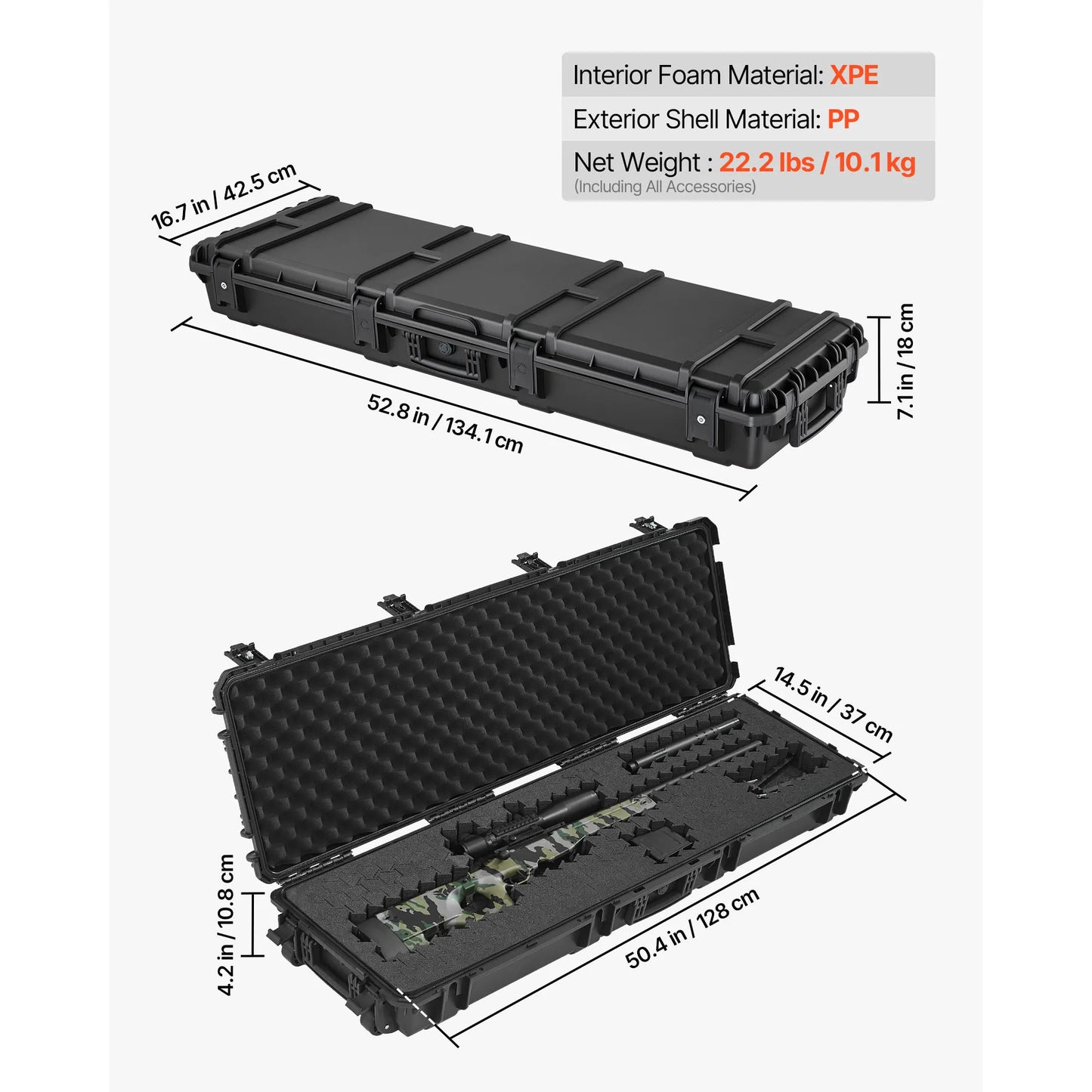 SucceBuy Lockable Hard Rifle Case With Wheels And Waterproof Protection