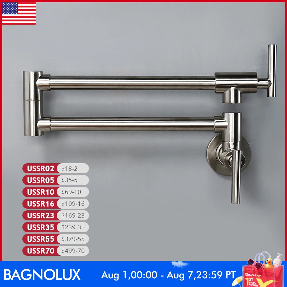 Bagnolux Black Brushed Chrome Swivel Wall Pot Filler Faucet