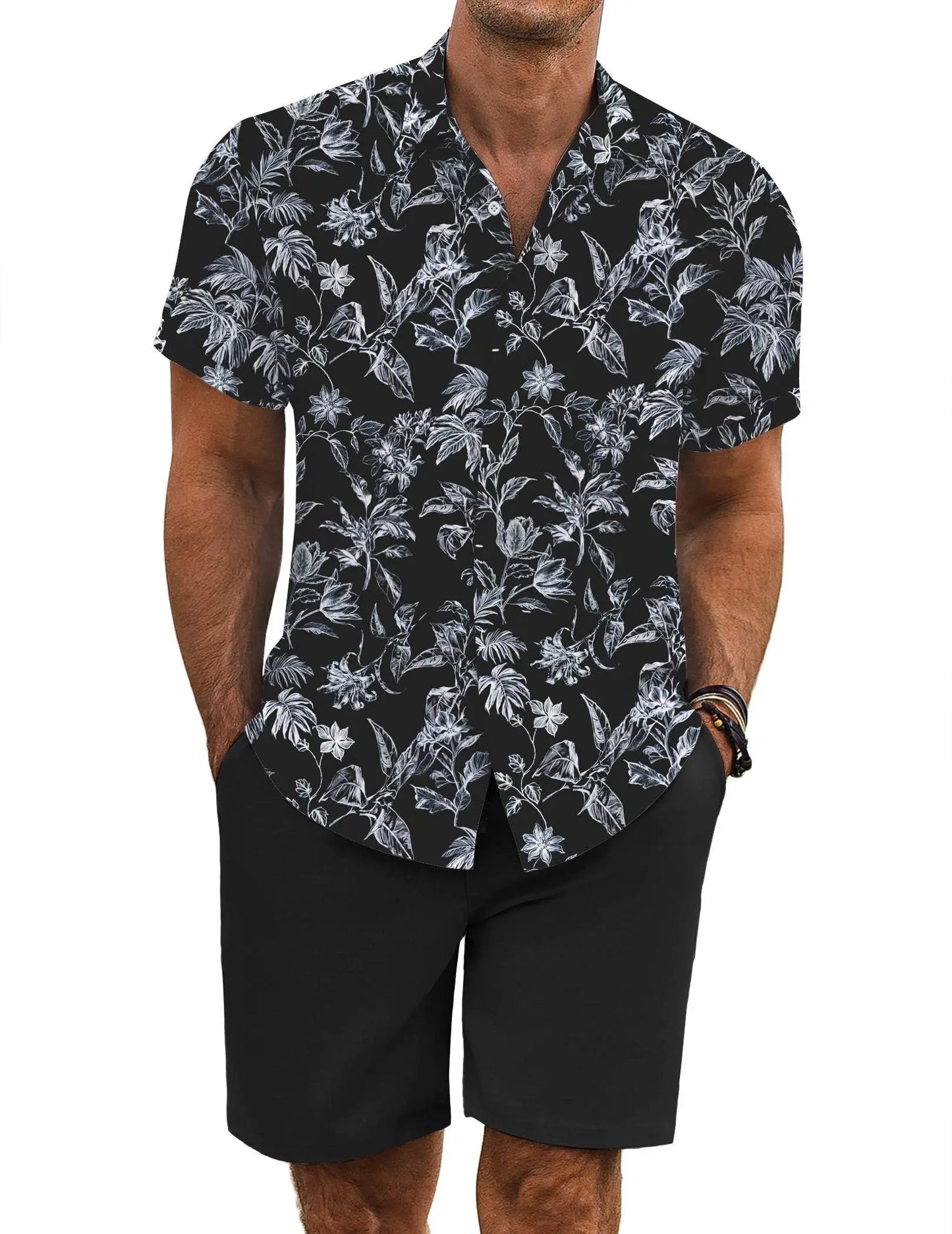 COOFANDY Men's Summer Beach Outfits 2 Piece Short Sleeve Shirts and Shorts Vacation Texture Linen Sets for Men
