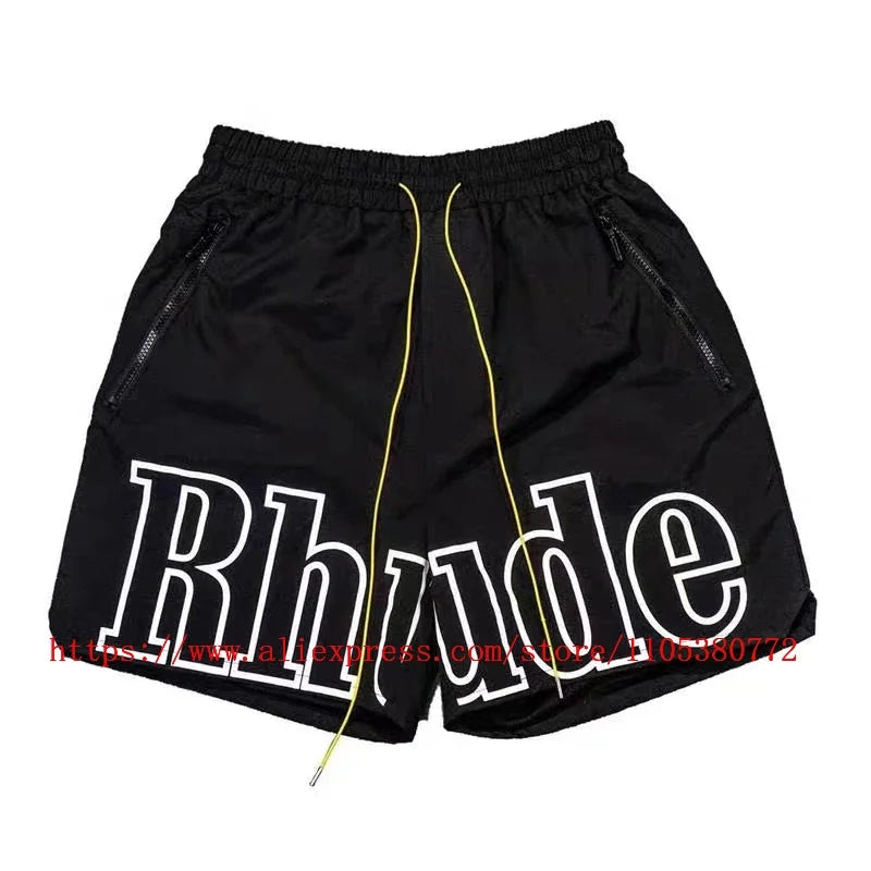 New Collection RHUDE Men's Casual Shorts with Letter Printing Elastic Waistband Loose and Breathable High Quality Beach Shorts