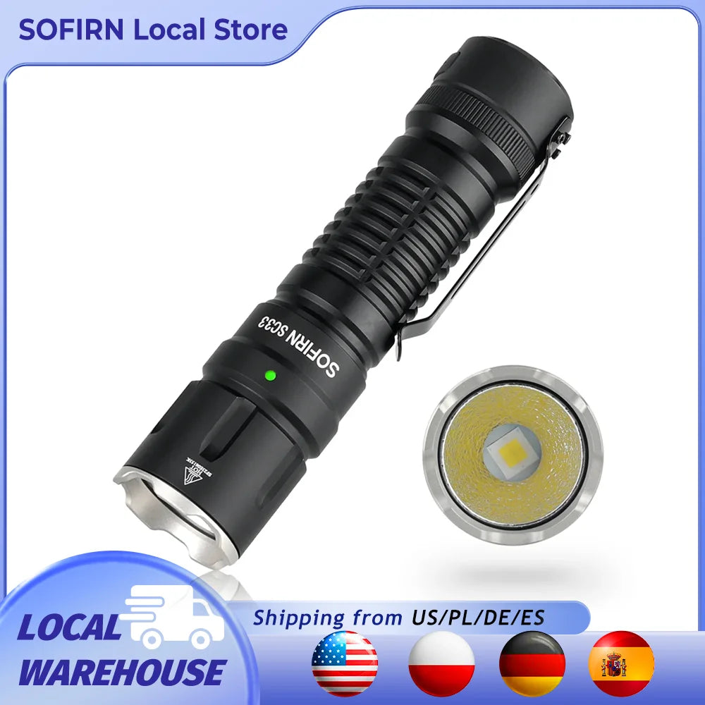 Sofirn SC33 XHP70.3 HI LED Flashlight Tactical 5200lm Powerful 21700 USB C Rechargeable Torch with Tail E-switch Outdoor Light