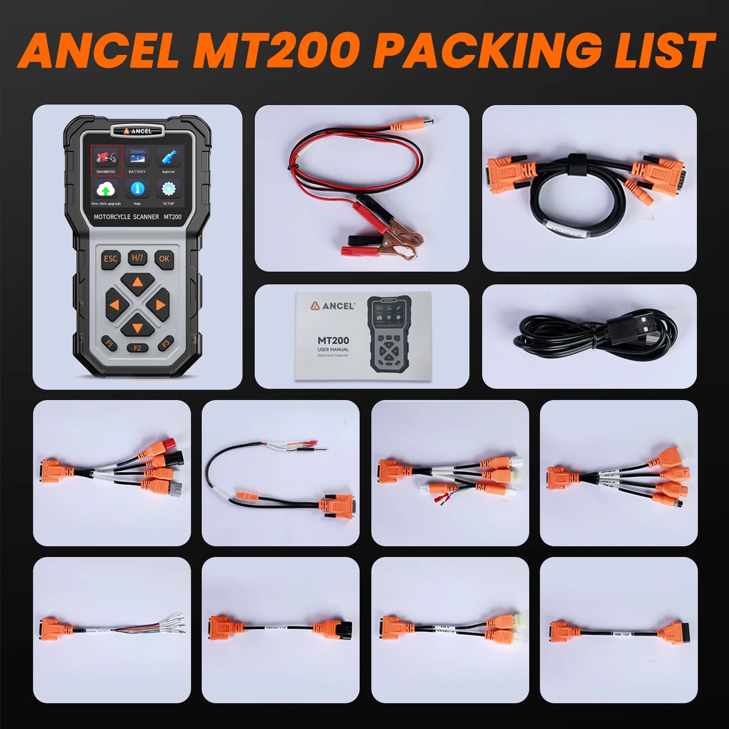 ANCEL MT200 Motorcycle OBD2 Scanner Code Reader Engine ABS Diagnostic Tool Battery Testing For Yamaha/Honda/Suzuki Motor Tool