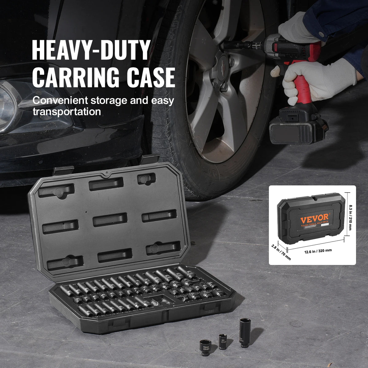 SucceBuy Drive Impact Socket Set Deep & Shallow Socket Set Cr-Mo Alloy Steel Auto Repair EasytoRead Size Markings Storage Case