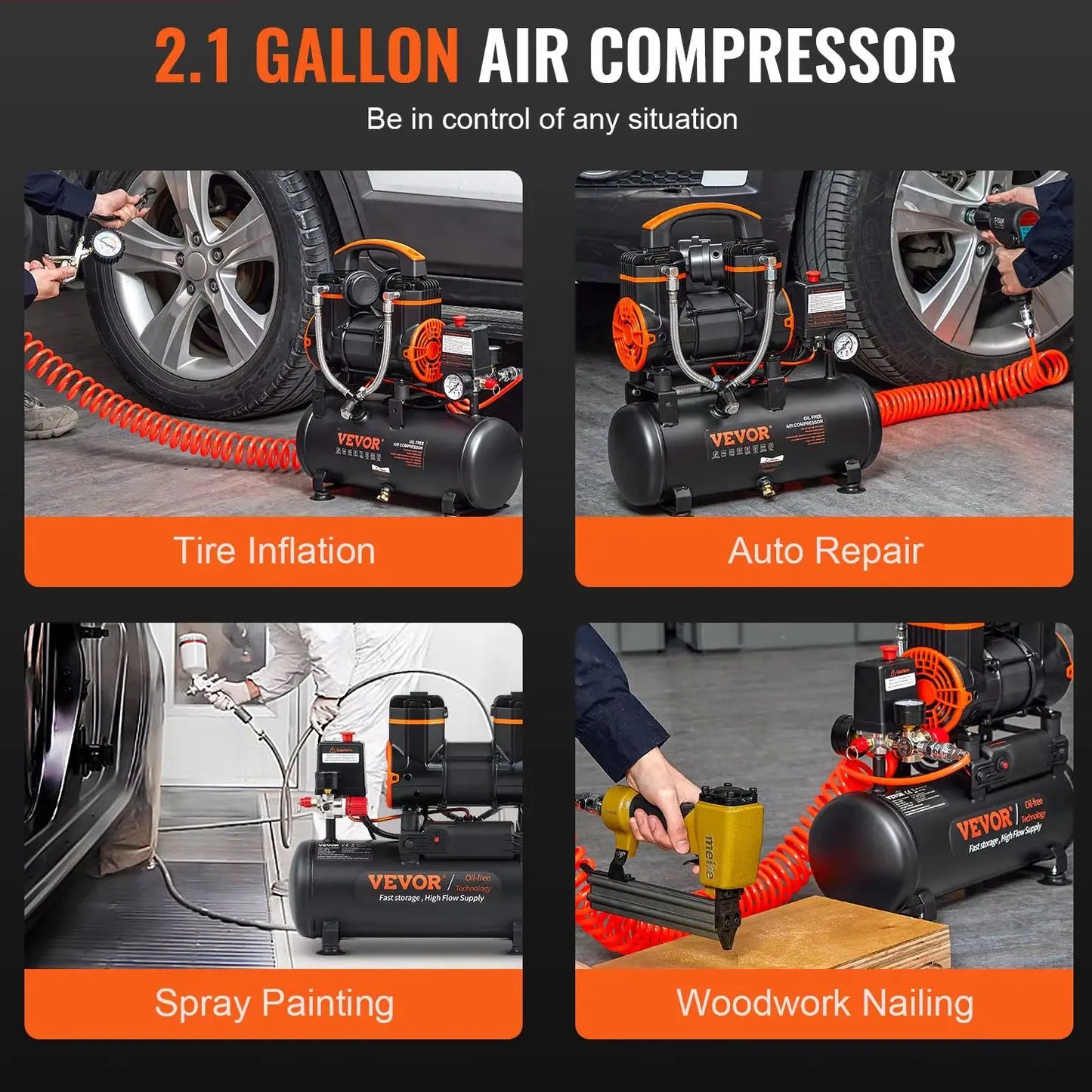 SucceBuy Silent Oil Free Portable Air Compressor 900W/1450W/1800W