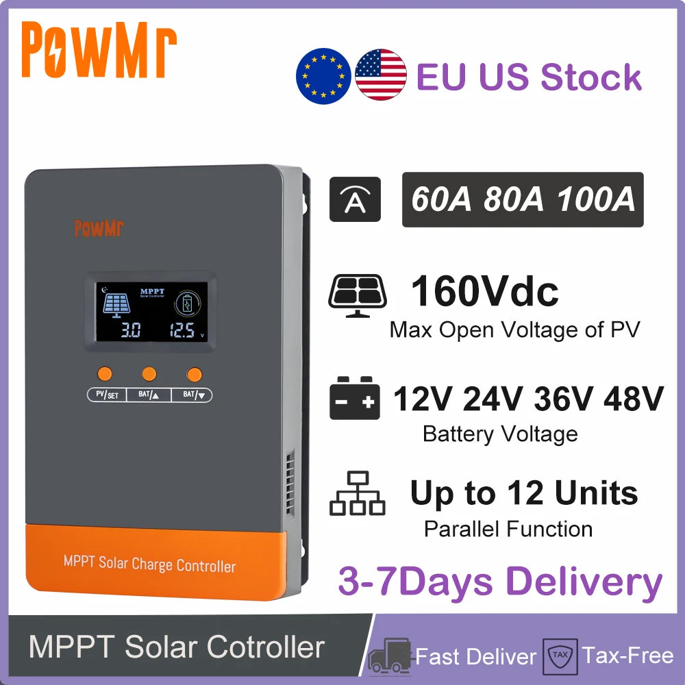 PowMr MPPT Solar Charge Controller 60A 12V 24V 48V LiFePO4