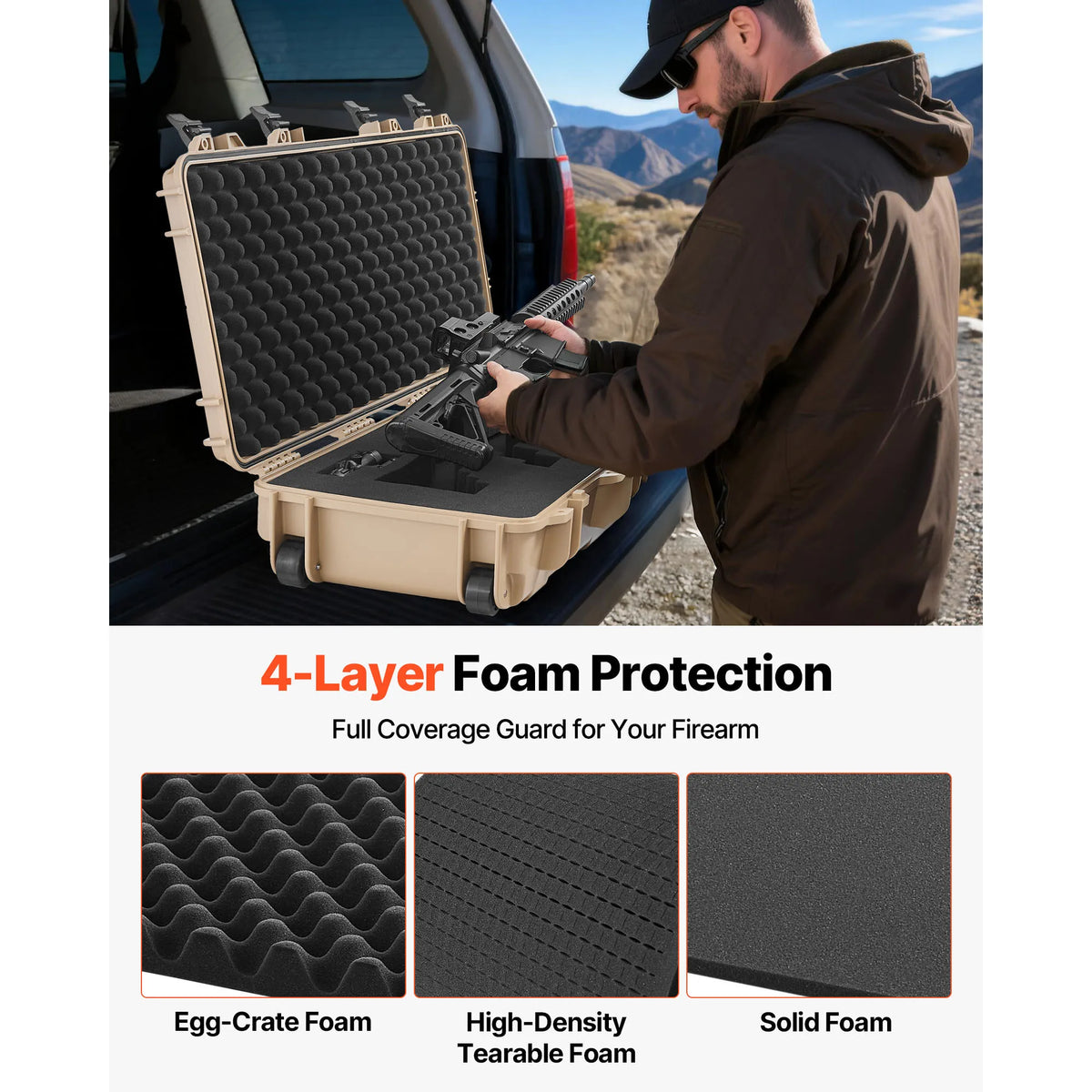 SucceBuy Lockable Hard Rifle Case With Wheels And Waterproof Protection