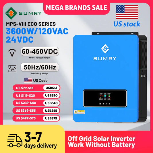 Sumry 3600W 24V 120V Hybrid Solar Inverter With MPPT Controller