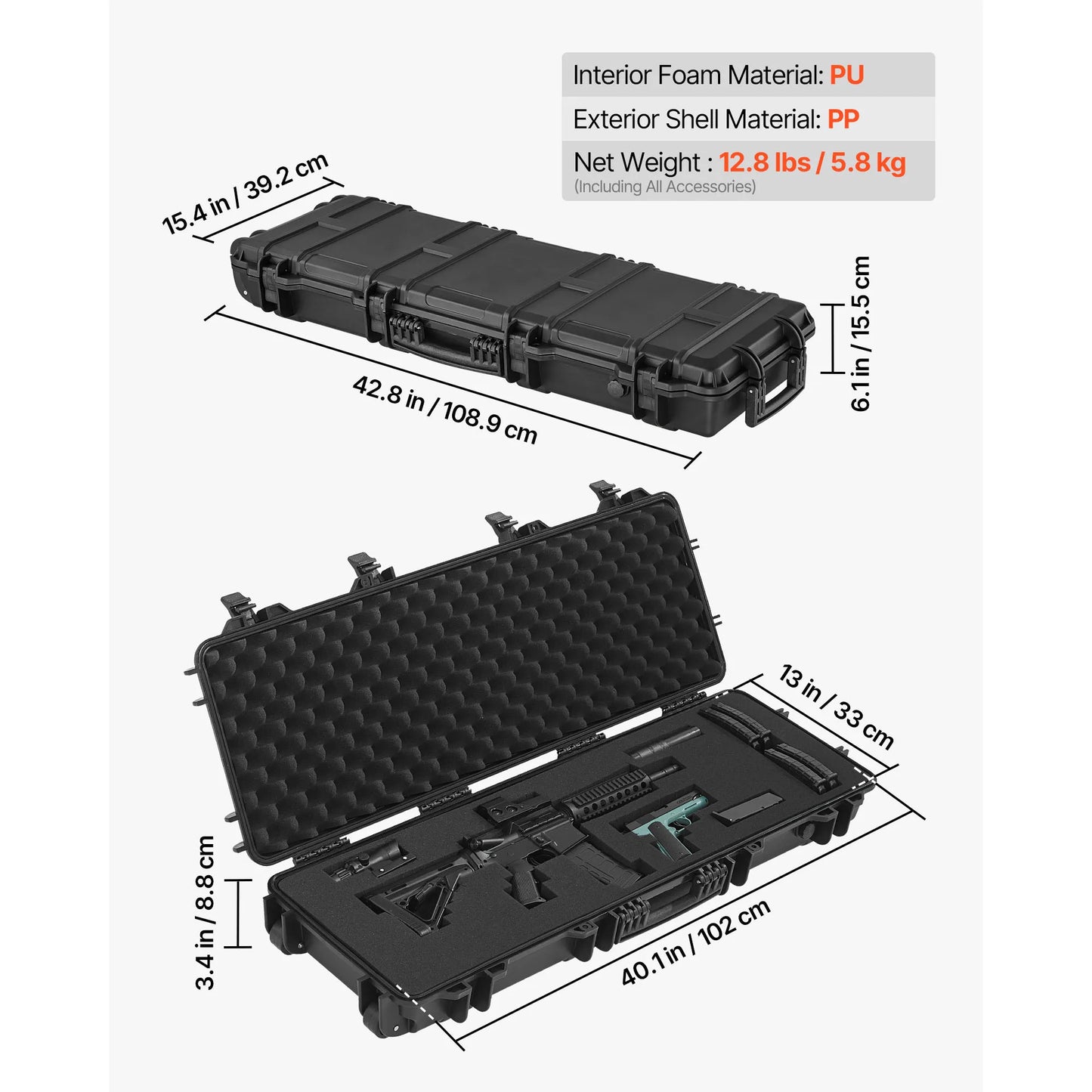 SucceBuy Lockable Hard Rifle Case With Wheels And Waterproof Protection
