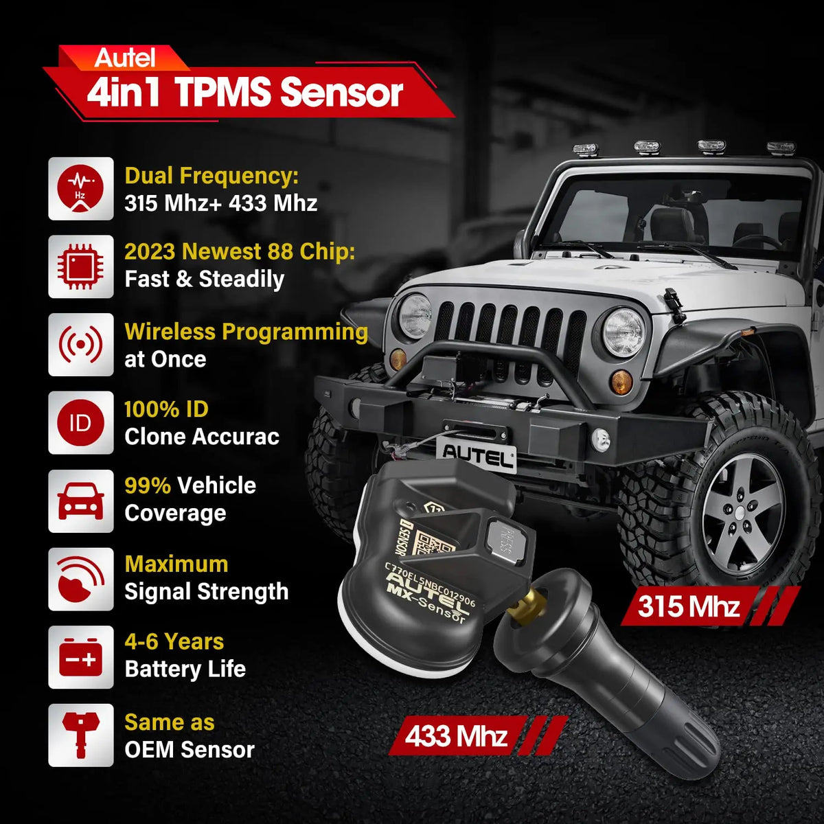 Autel Sensor TPMS 2in1 315MHz 433MHz MX-Sensor Tire Pressure Monitor System Sensor OE-Level Programmable Cloneable TPMS Sensor
