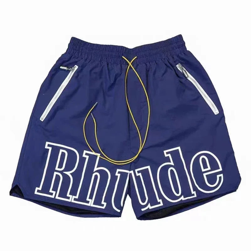 New Collection RHUDE Men's Casual Shorts with Letter Printing Elastic Waistband Loose and Breathable High Quality Beach Shorts