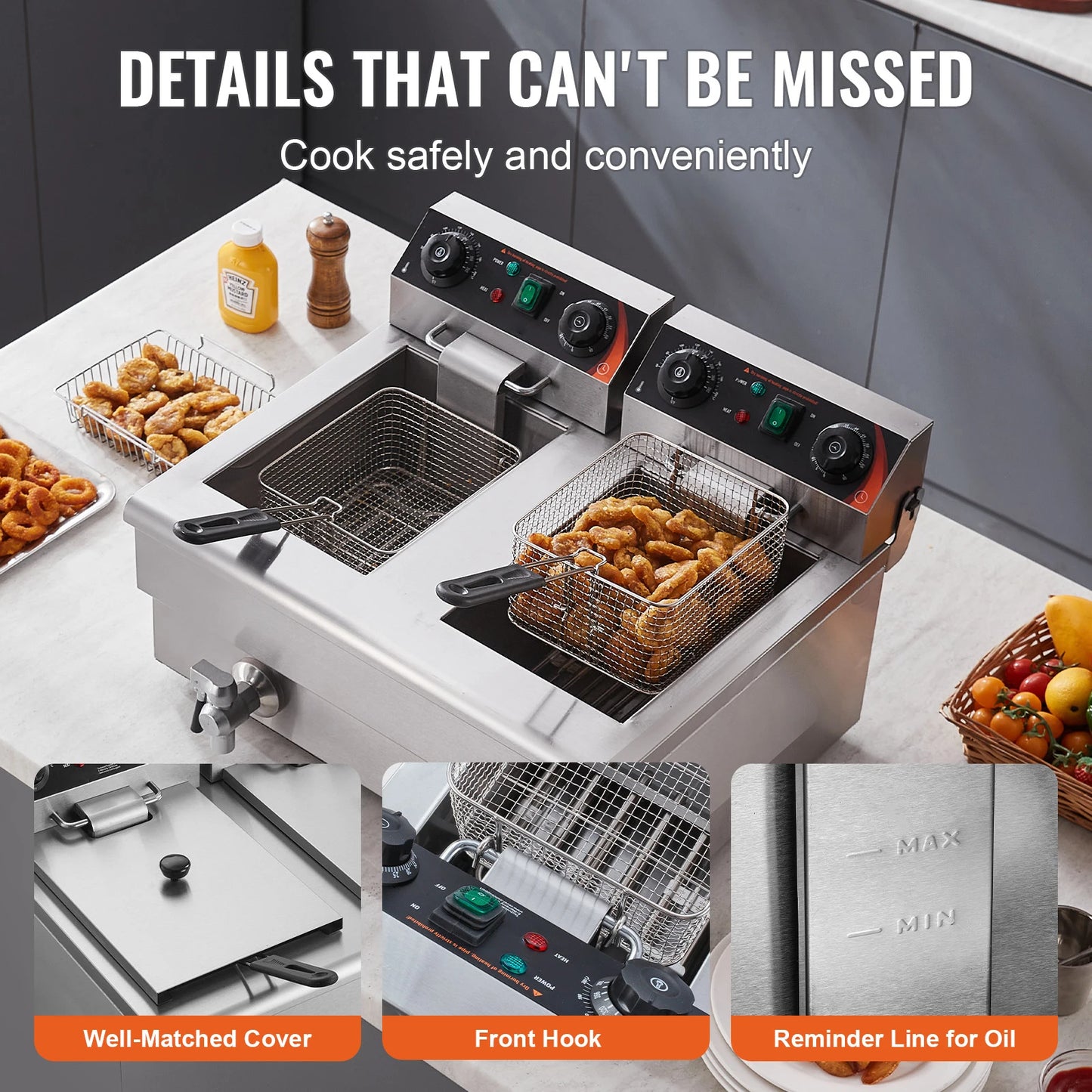 SucceBuy 12L Commercial Electric Deep Fryer With Dual Removable Tanks