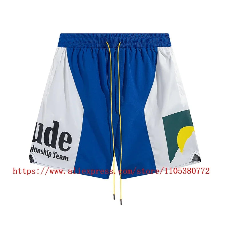 New Collection RHUDE Men's Casual Shorts with Letter Printing Elastic Waistband Loose and Breathable High Quality Beach Shorts