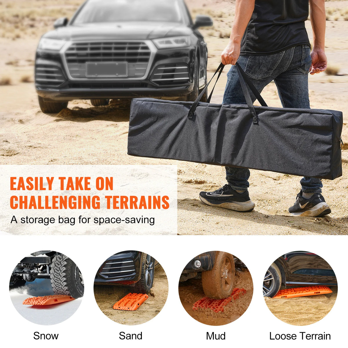 SucceBuy 10 TON Traction Boards with PP Material Recovery Boards for Off-road Vehicle Car Pickup SUV RV Pair Tire Traction Mats