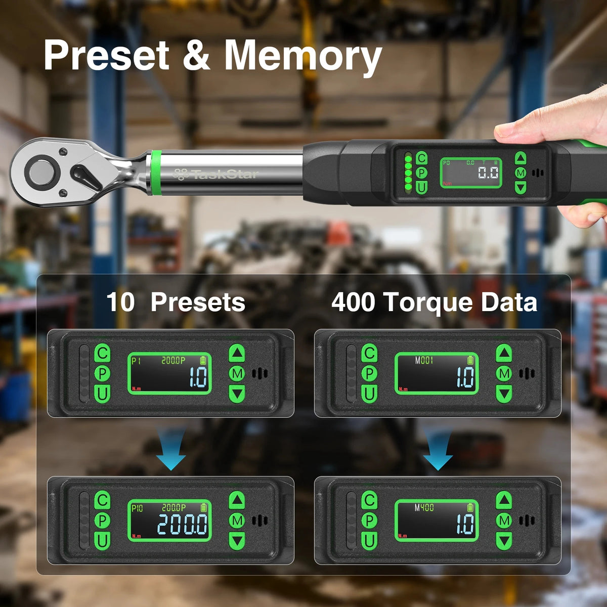 Taskstar Digital Torque Wrench With Bidirectional Head And Dual Alarm