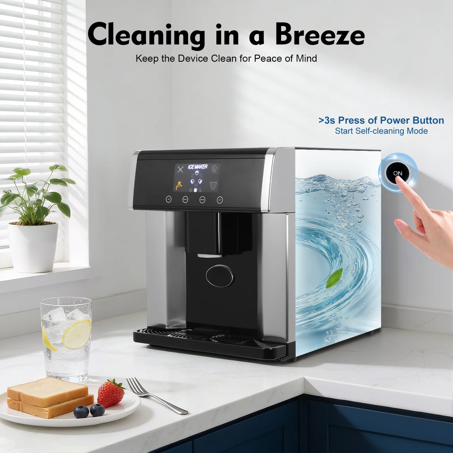 2‑in‑1 Ice Maker Dispenser 8‑12min 10‑15kg/Day 1.32lbs Touch Control Self‑Cleaning for Home Office Cafe Kitchen and Party