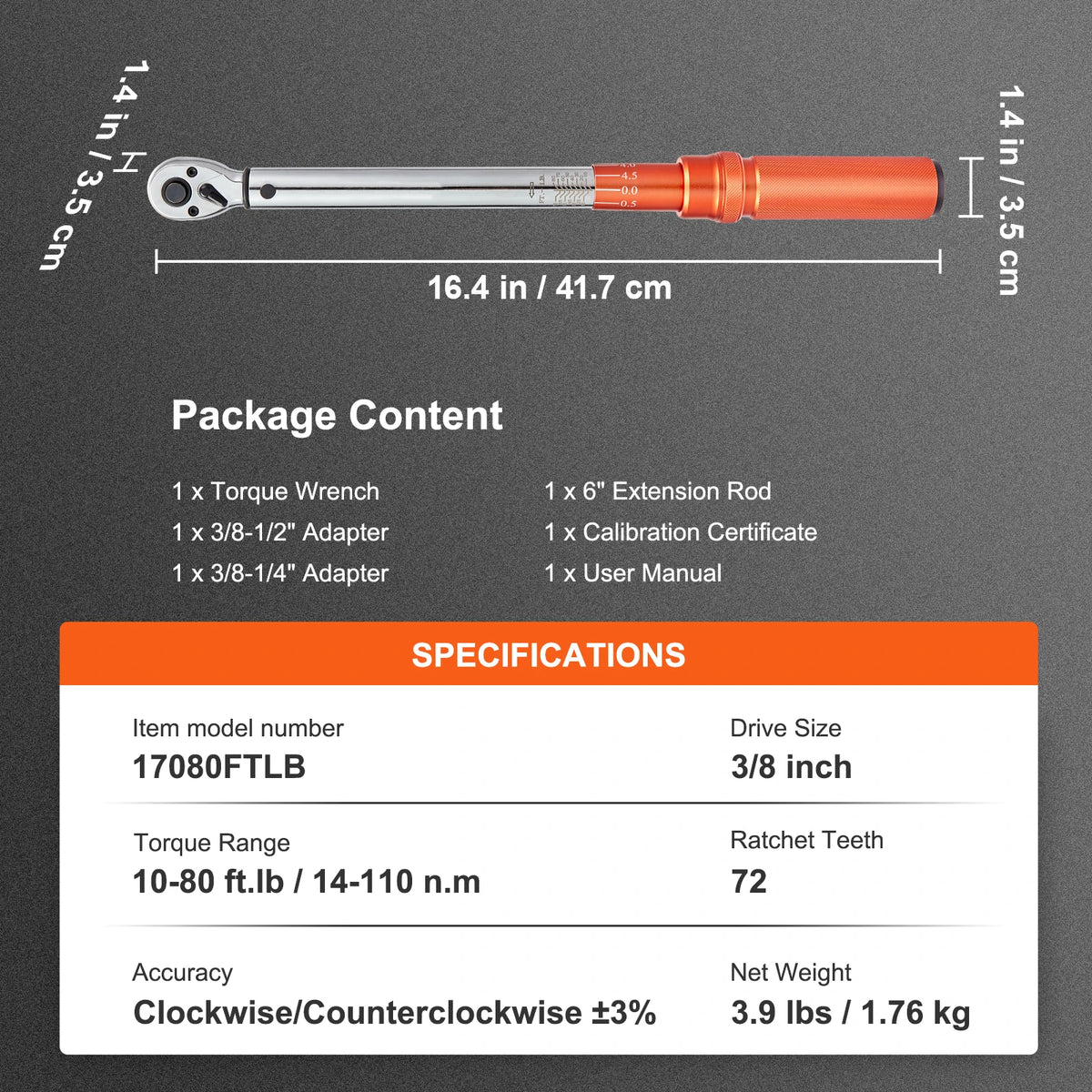 SucceBuy Torque Wrench Set Drive Click Torque Wrench Dual-Direction Adjustable  Mechanical Dual Range Scales Torque Wrench Kit