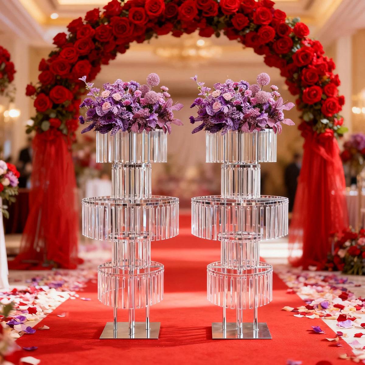 5 Tiers Crystal Flower Stand Gold/Silver 43.3 Inch Height Display Rack Aisle Guide Table Decoration Wedding Centerpiece Stand for Party Birthday Coffee Shop