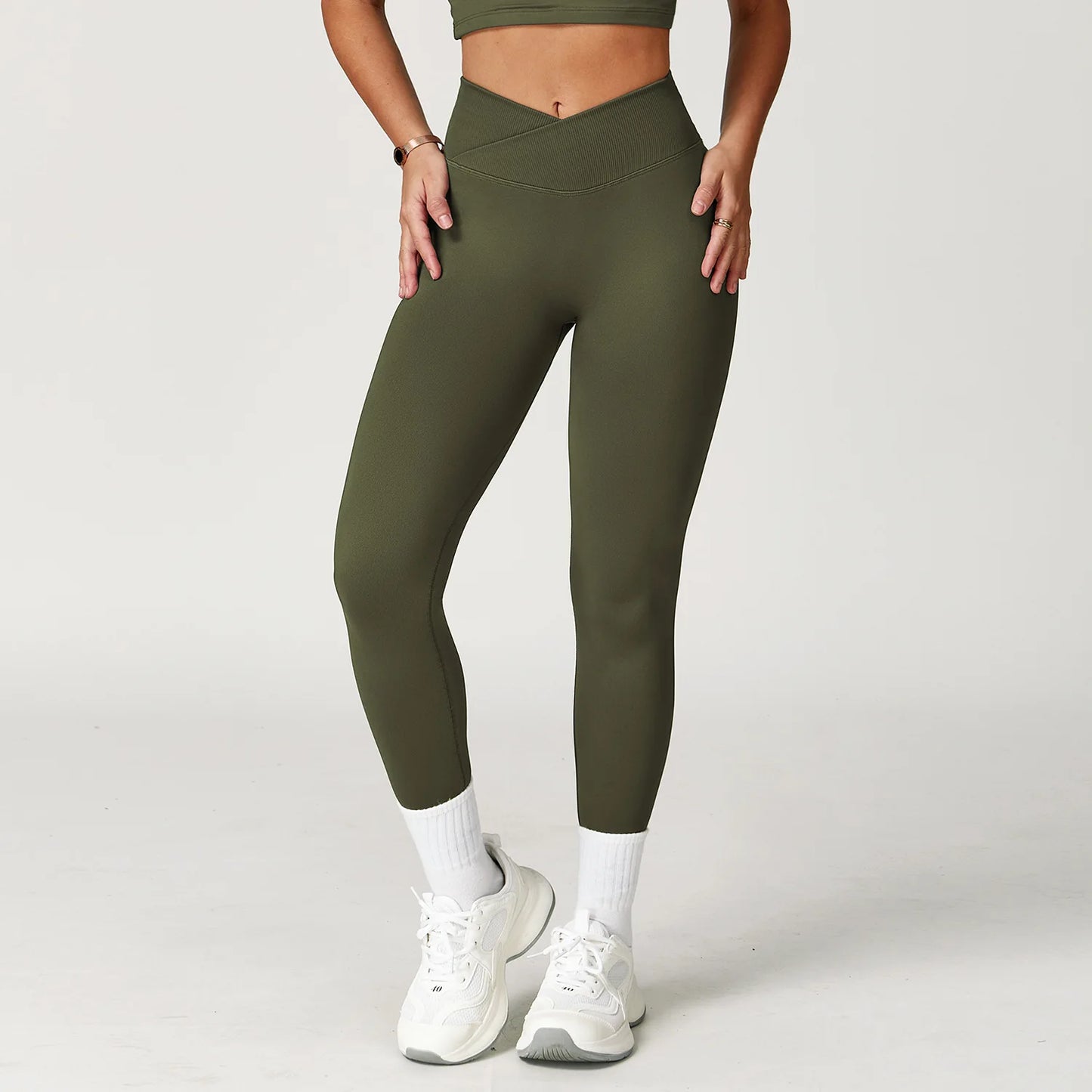 Yoga Leggings Women Seamless Fitness Leggings Running Cycling Pants Cross Waist Head Sports Legging High Waist Workout Gym Tight