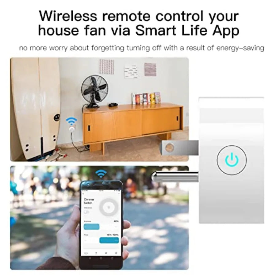 Smart WiFi Power Dimmer Plug, Brightness Adjust Timer Socket, Tuya Smart Life App Remote Control, Compatible with Alexa and Goo