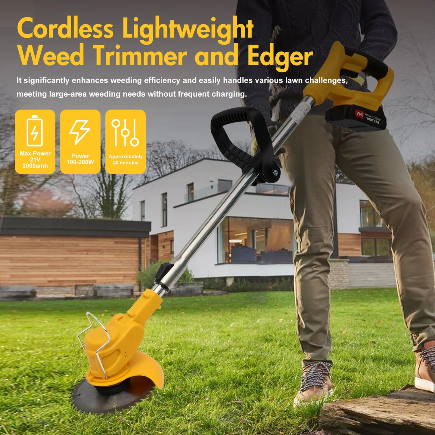 Cordless 21V Grass Trimmer 3-in-1 Mower Edger Brush Cutter