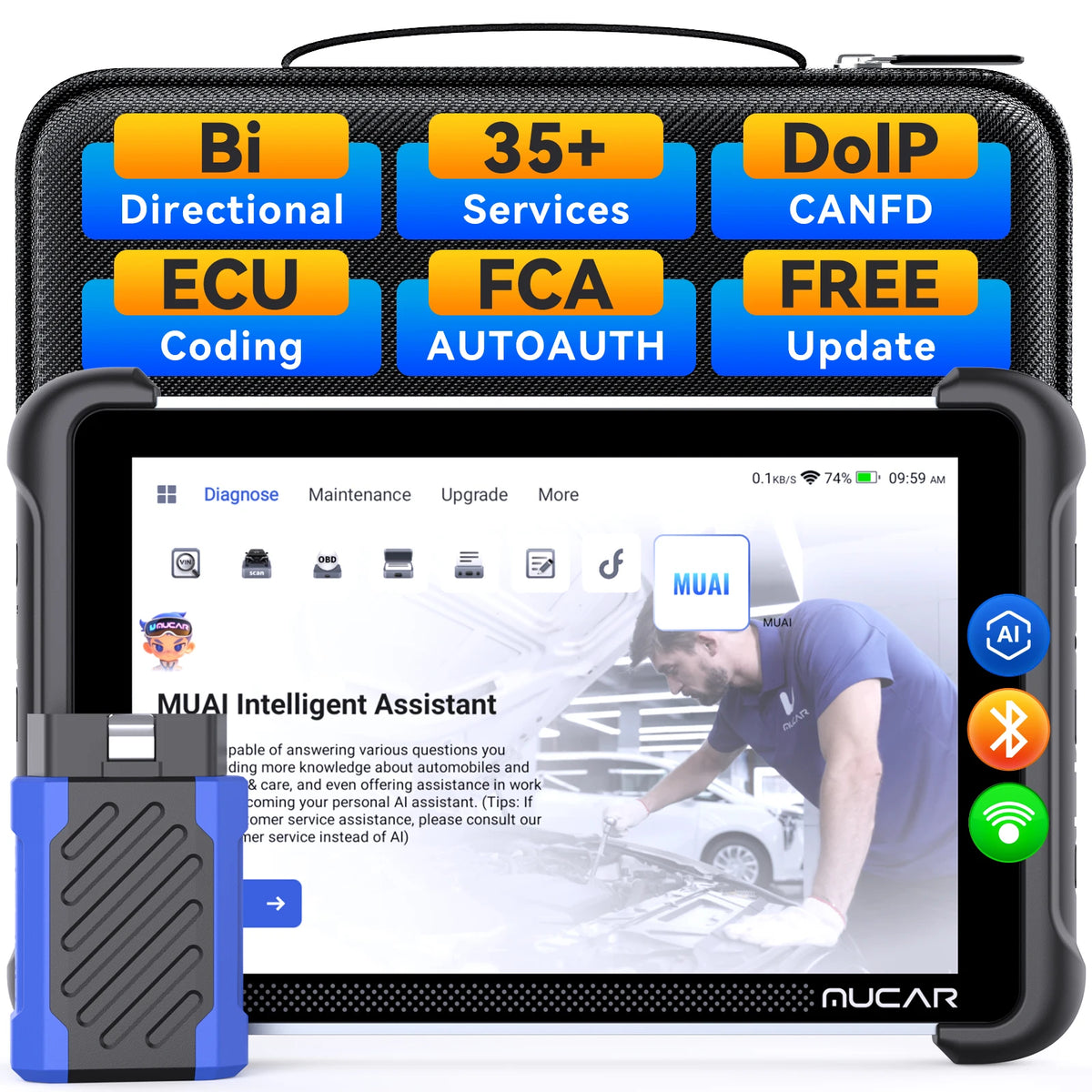 MUCAR 892BT AI  Key Programming  TKEY 101 Automotive Diagnostic Tool Bi directional Obd2 Scanner ECU Coding CANFD DOIP 35 Resets