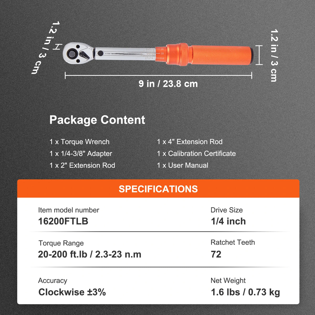 SucceBuy Torque Wrench Set Drive Click Torque Wrench Dual-Direction Adjustable  Mechanical Dual Range Scales Torque Wrench Kit