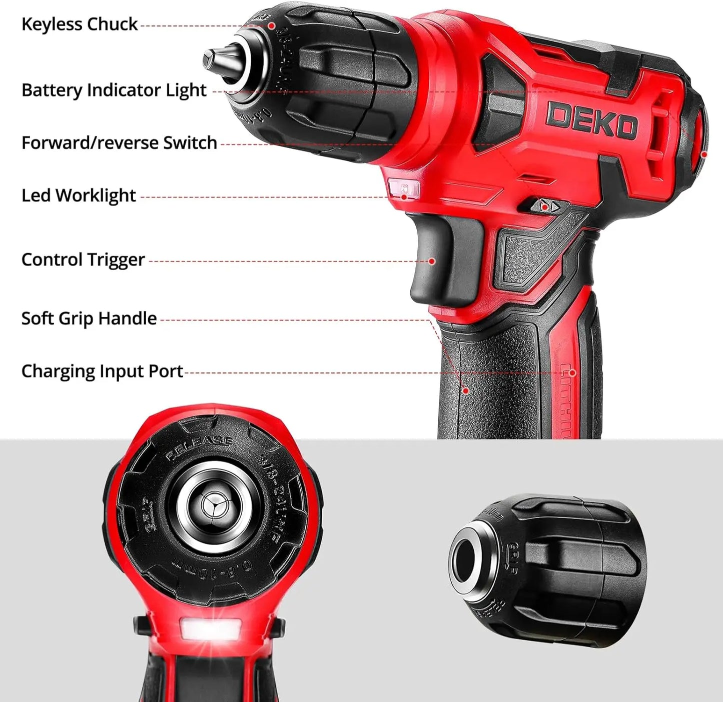 DEKO 126 Piece Cordless Drill Set Essential Household Kit