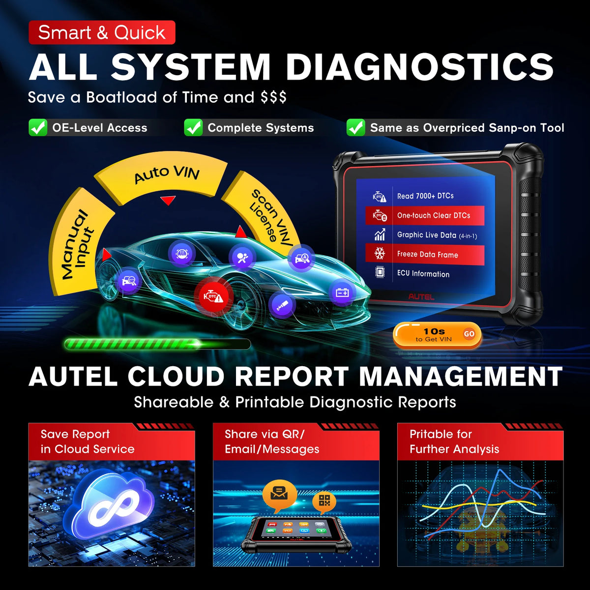 Autel MaxiCOM MK900-BT MK900BT Diagnostic Scanner Wireless DoIP / CAN FD Scan Tool, Bi-directional Control Automotive Tools
