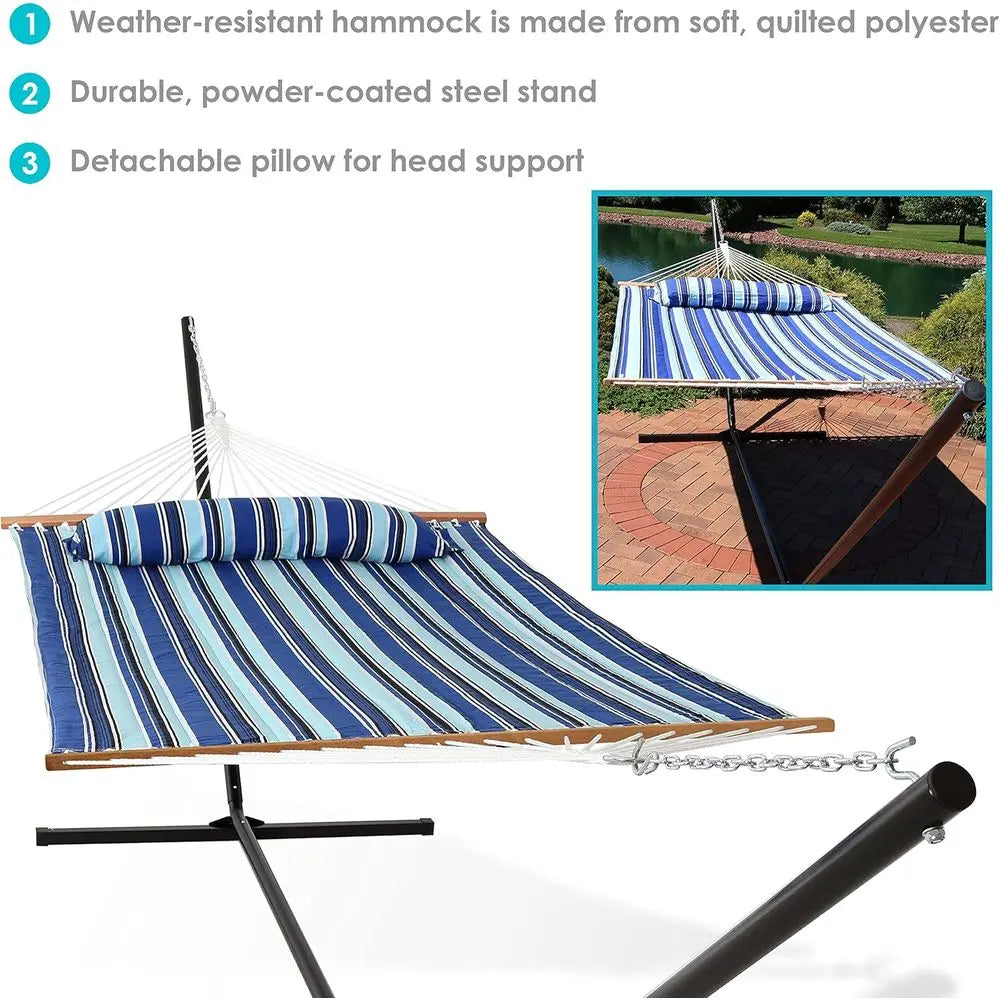 Quilted Double Hammock With Stand For Outdoor Use Heavy Duty