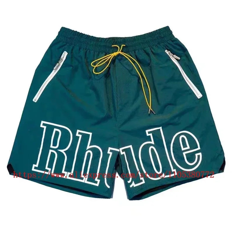 New Collection RHUDE Men's Casual Shorts with Letter Printing Elastic Waistband Loose and Breathable High Quality Beach Shorts