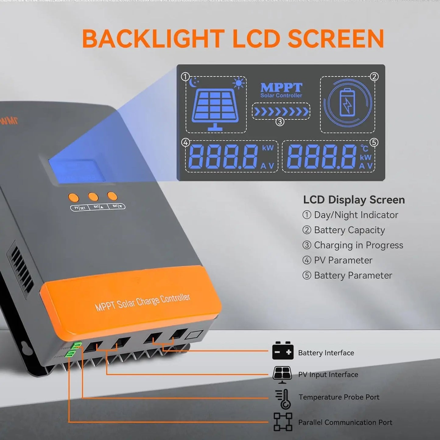 PowMr MPPT Solar Charge Controller 60A 12V 24V 48V LiFePO4
