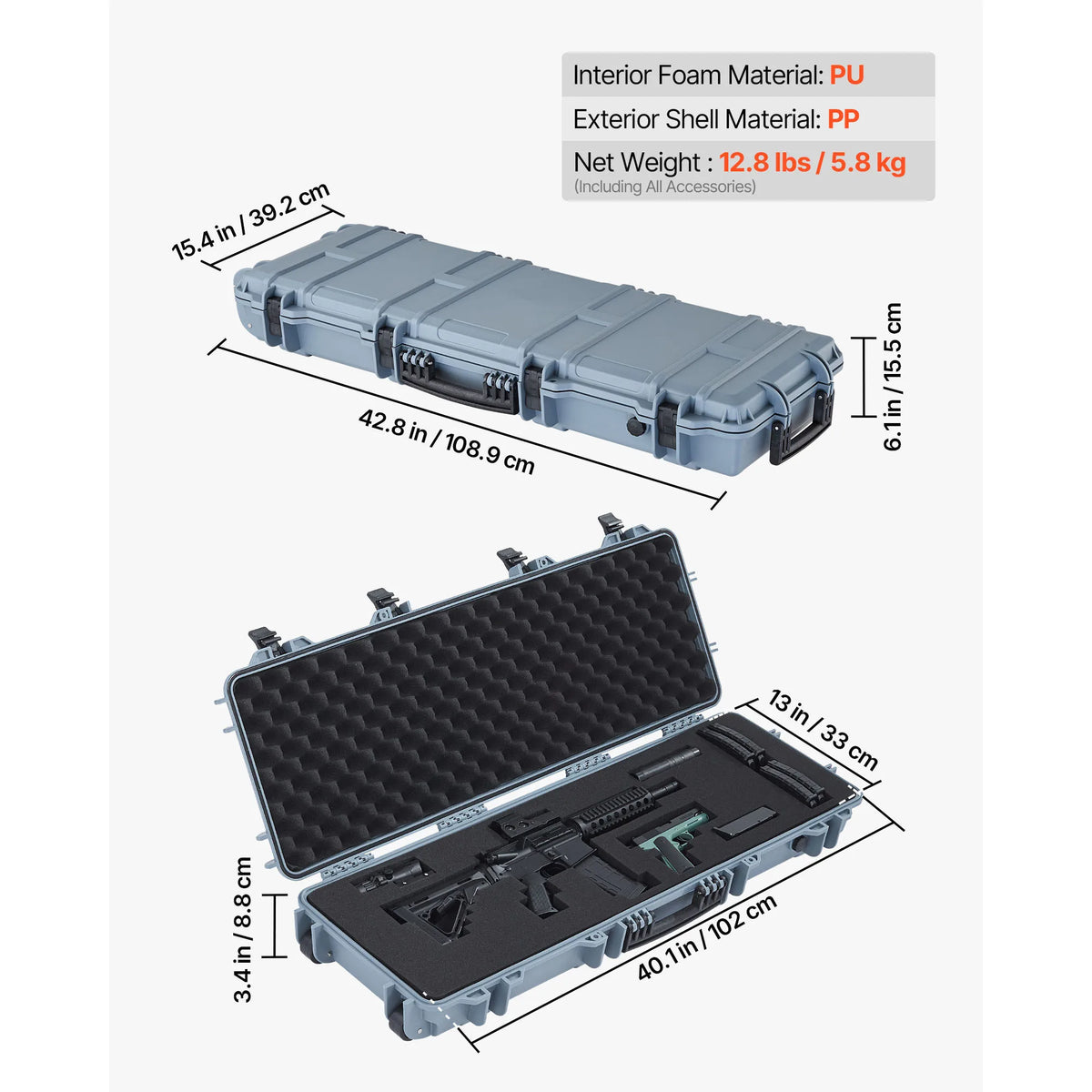 SucceBuy Lockable Hard Rifle Case With Wheels And Waterproof Protection