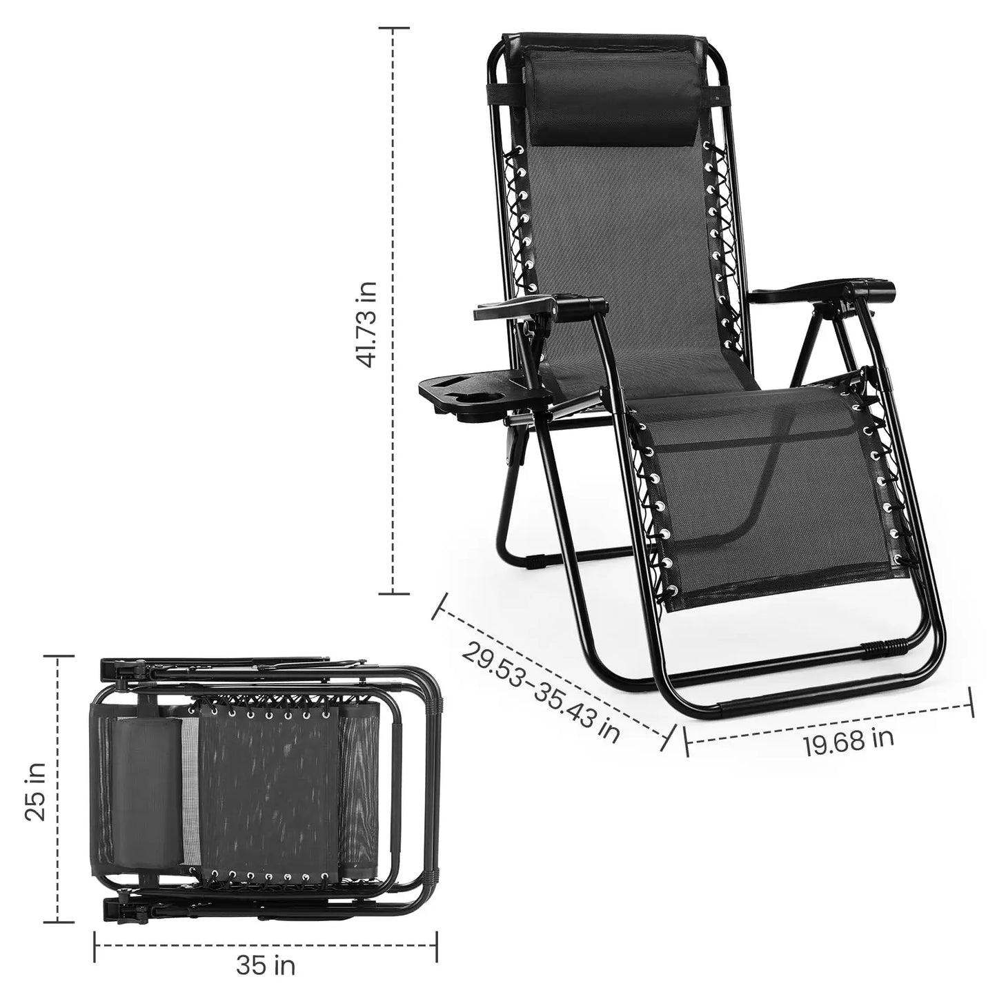 JHK Zero Gravity Portable Recliner With Cup Holder Adjustable Pillow