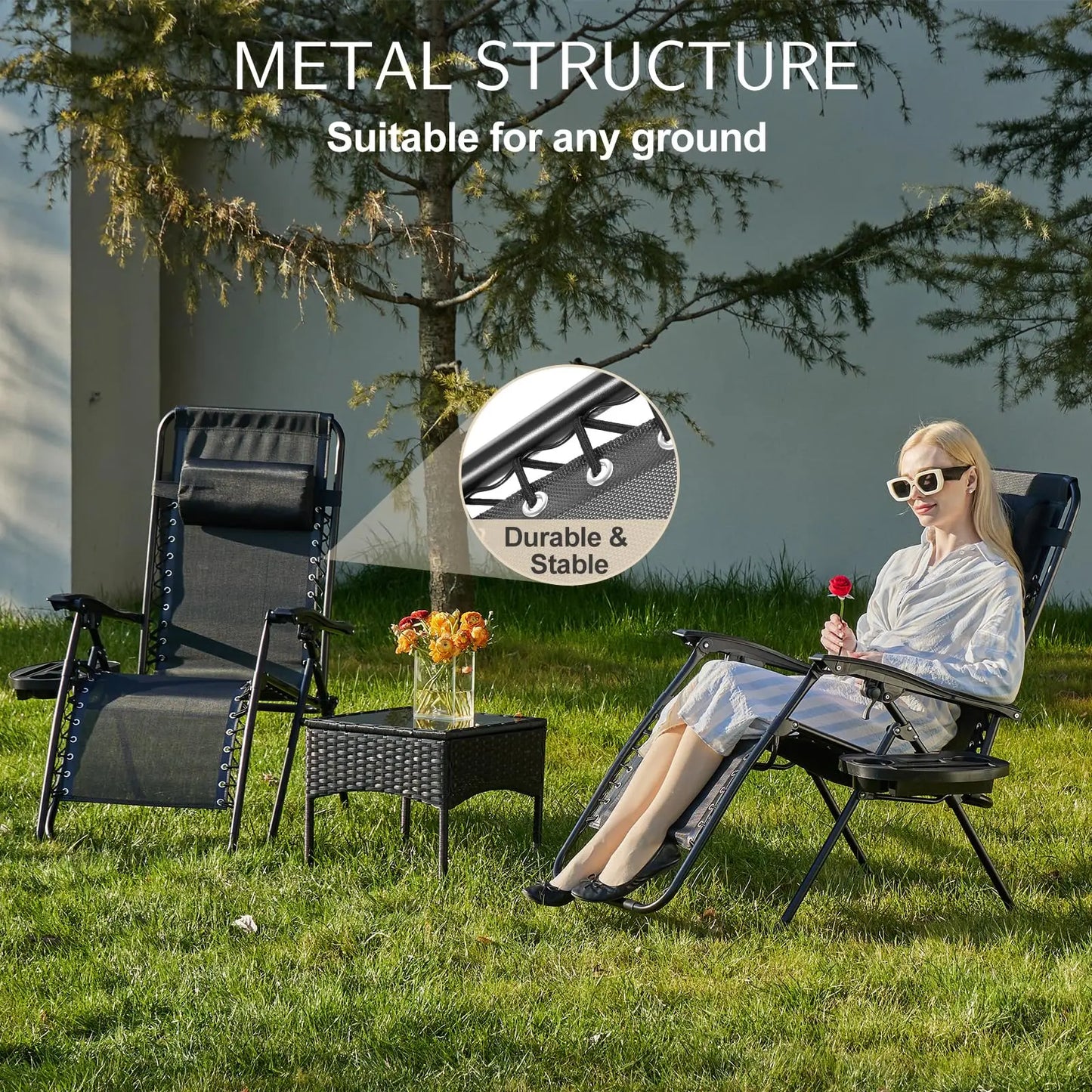 JHK Zero Gravity Portable Recliner With Cup Holder Adjustable Pillow