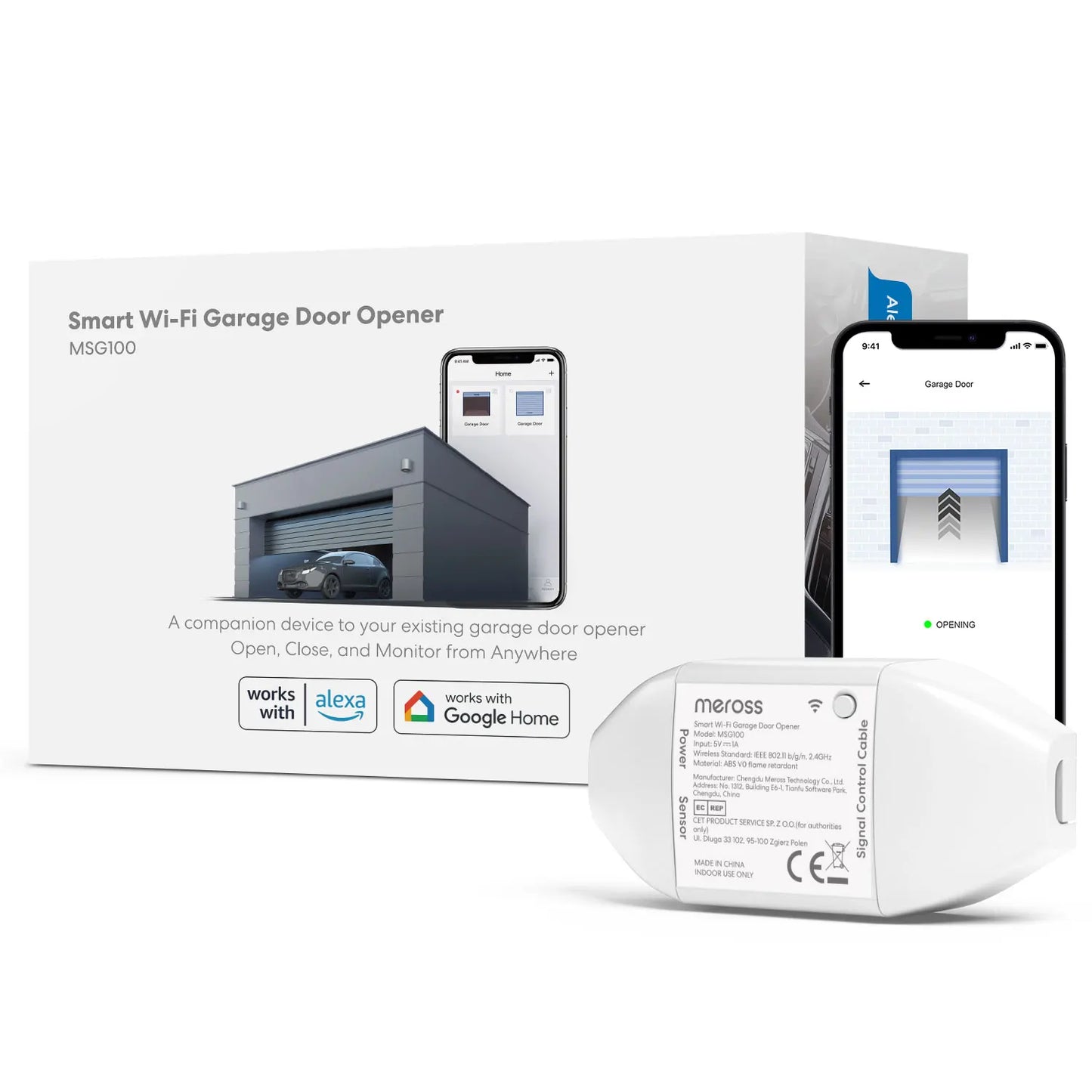 Meross HomeKit Smart WiFi Garage Door Opener MSG100 Remote Control Support Alexa Google Assistant SmartThings