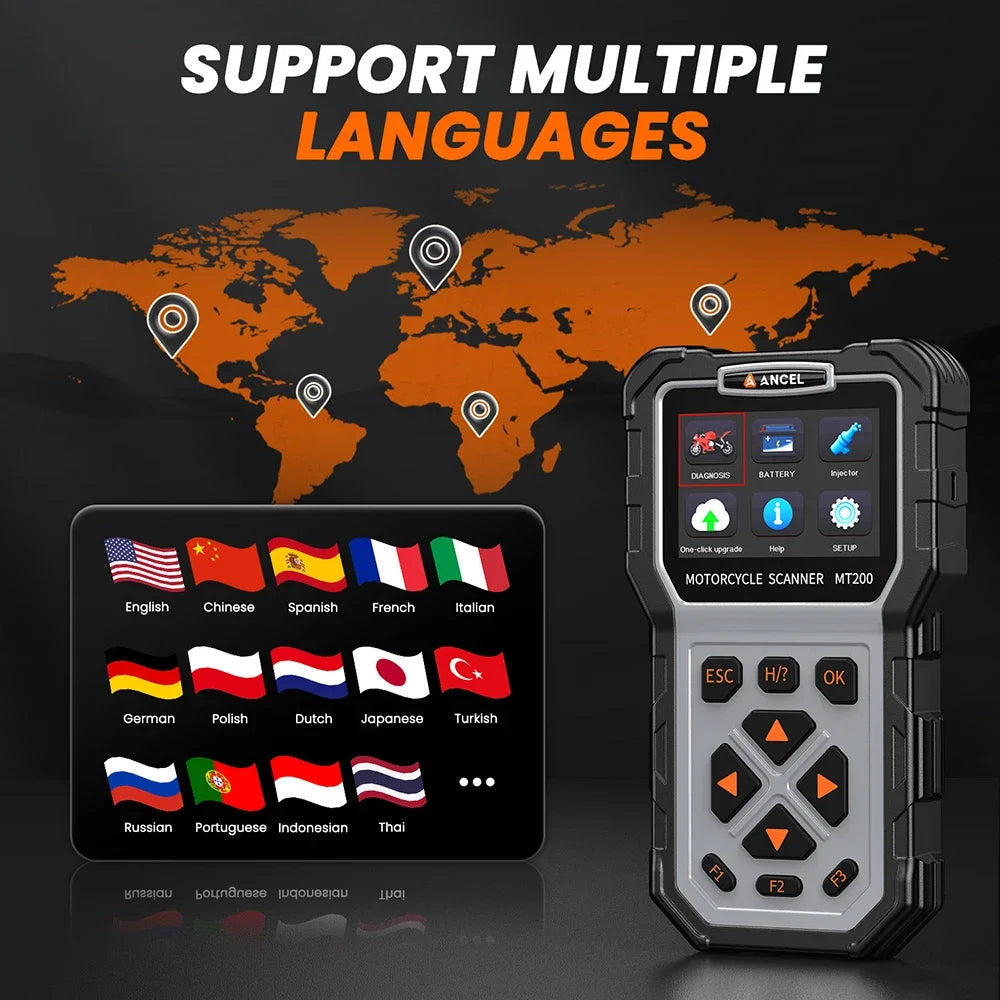 ANCEL MT200 Motorcycle OBD2 Scanner Code Reader Engine ABS Diagnostic Tool Battery Testing For Yamaha/Honda/Suzuki Motor Tool