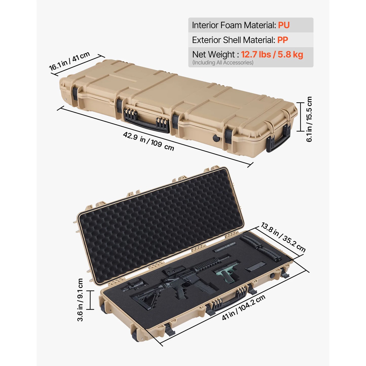 SucceBuy Lockable Hard Rifle Case With Wheels And Waterproof Protection
