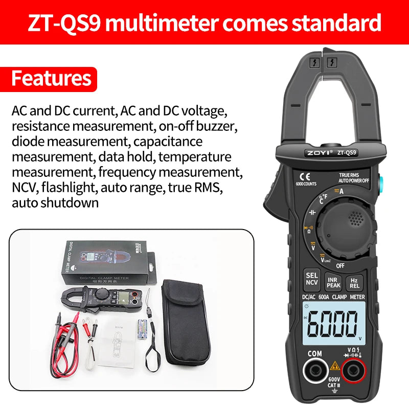 ZOYI Digital Clamp Meter 600A True RMS Auto Range Multimeter