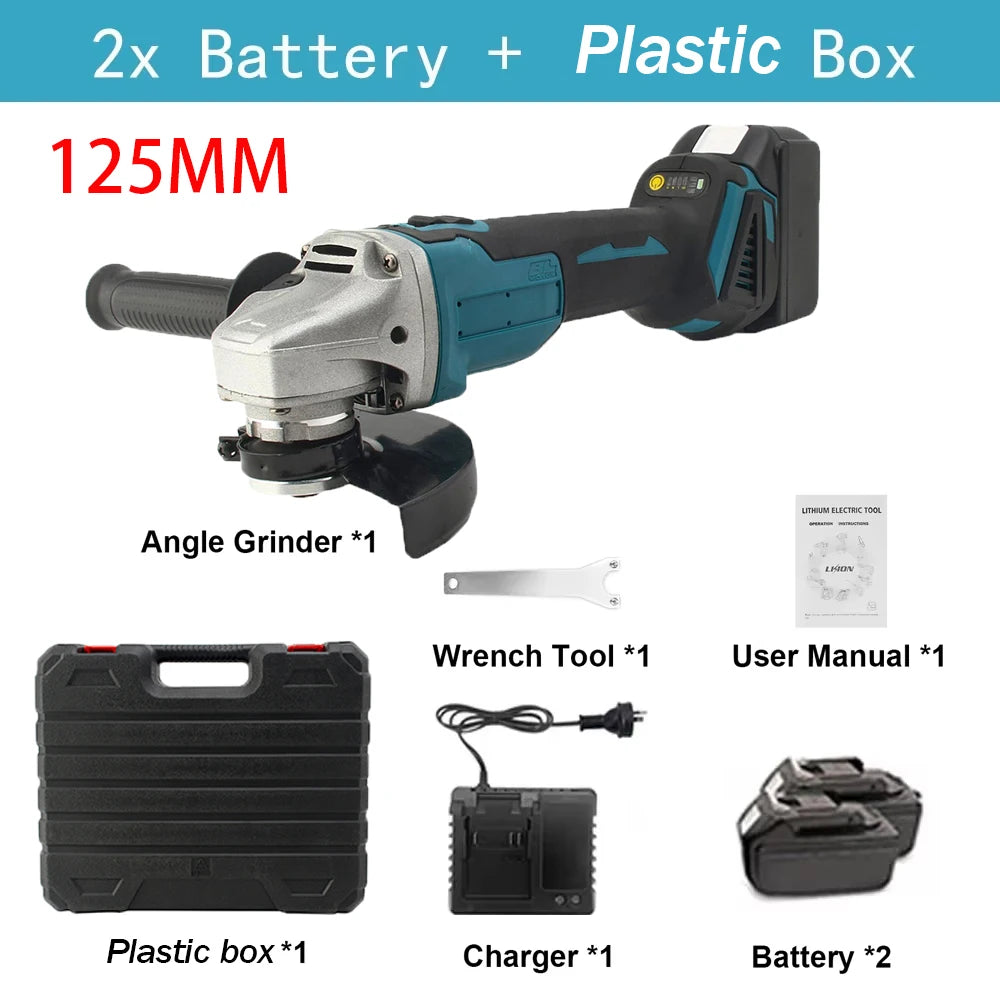 125MM Brushless Electric Angle Grinder Variable Speed M14 Cutting Machine Woodworking Power Tool for Makita 18v Battery