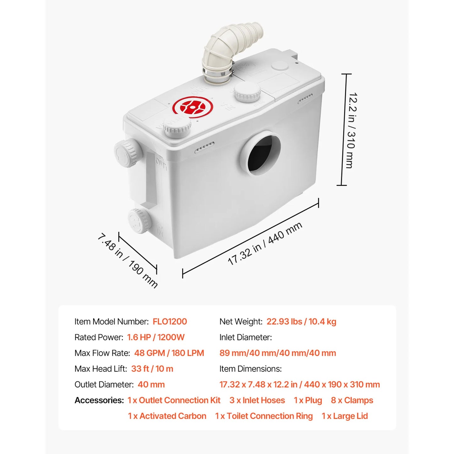 SucceBuy Macerator Pump 500W/700W/900W/1200W Waste Water Disposal Upflush Machine for Toilet, Basement, Shower, Laundry, Bathtub