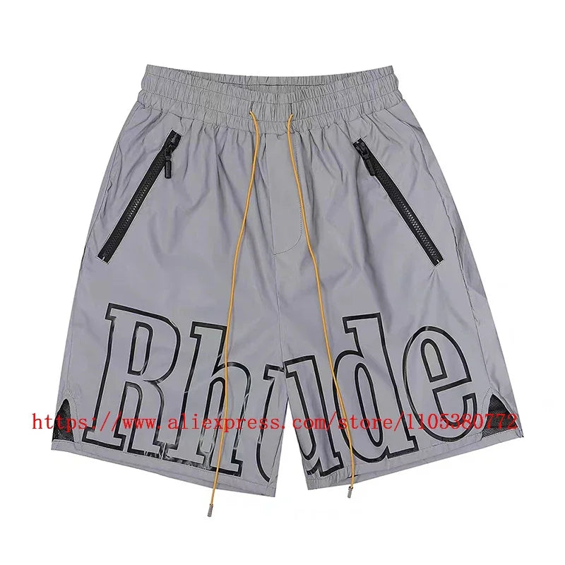 New Collection RHUDE Men's Casual Shorts with Letter Printing Elastic Waistband Loose and Breathable High Quality Beach Shorts