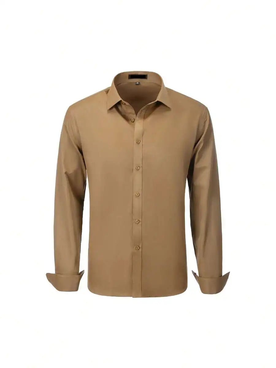 Mens Solid Color Long Sleeve Formal Shirt Casual Business Wedding Dress Up