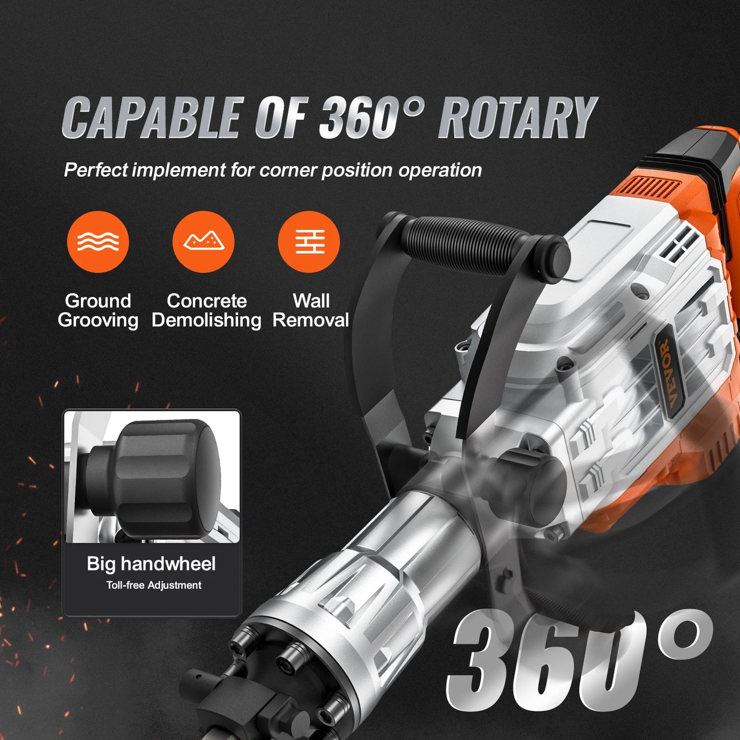 Succebuy Electric Demolition Jack Hammer Heavy Duty Concrete Breaker Tool