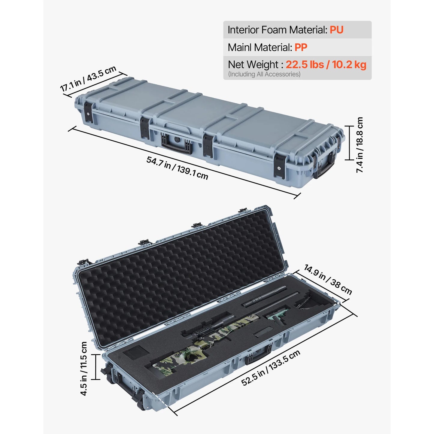 SucceBuy Lockable Hard Rifle Case With Wheels And Waterproof Protection