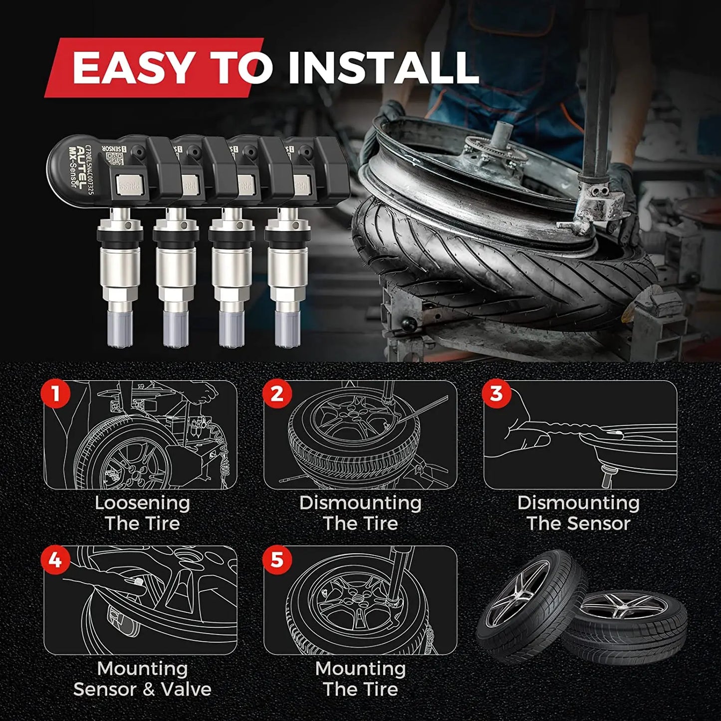 Autel MX-Sensor 433 315MHZ TPMS Sensor MaxiTPMS Tire Pressure Monitor Tester Tire Repair Tools Scanner Programming MX-Sensor