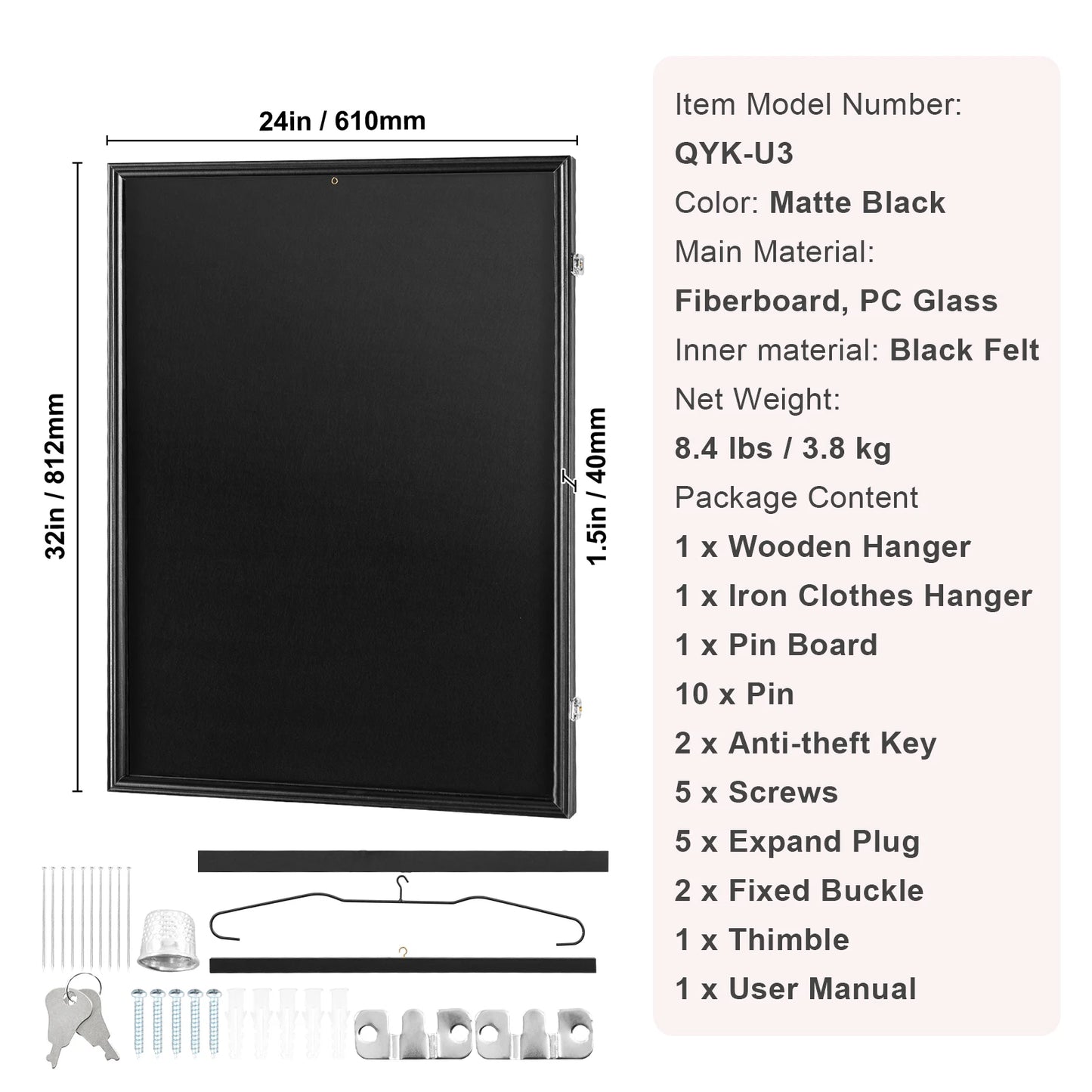 SucceBuy Jersey Display / Sports Card Display Frame Case, Large Lockable Sport Shadow Box, 98% UV Protection PC Glass & Hangers