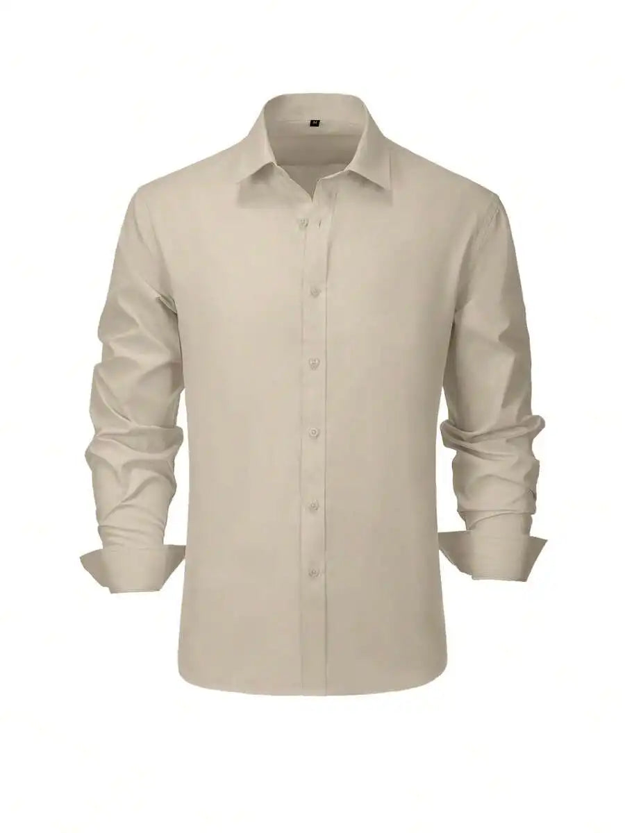 Mens Solid Color Long Sleeve Formal Shirt Casual Business Wedding Dress Up